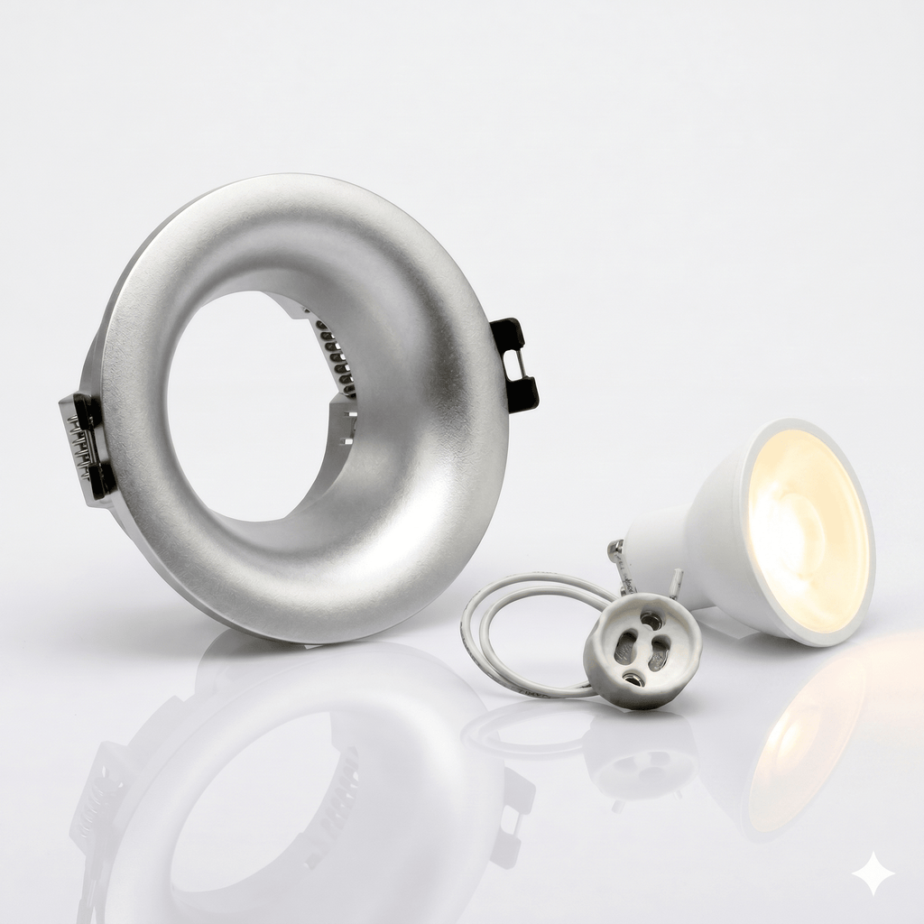 Kit aro downlight circular para bombilla GU10 + Portalámparas + Bombilla GU10
