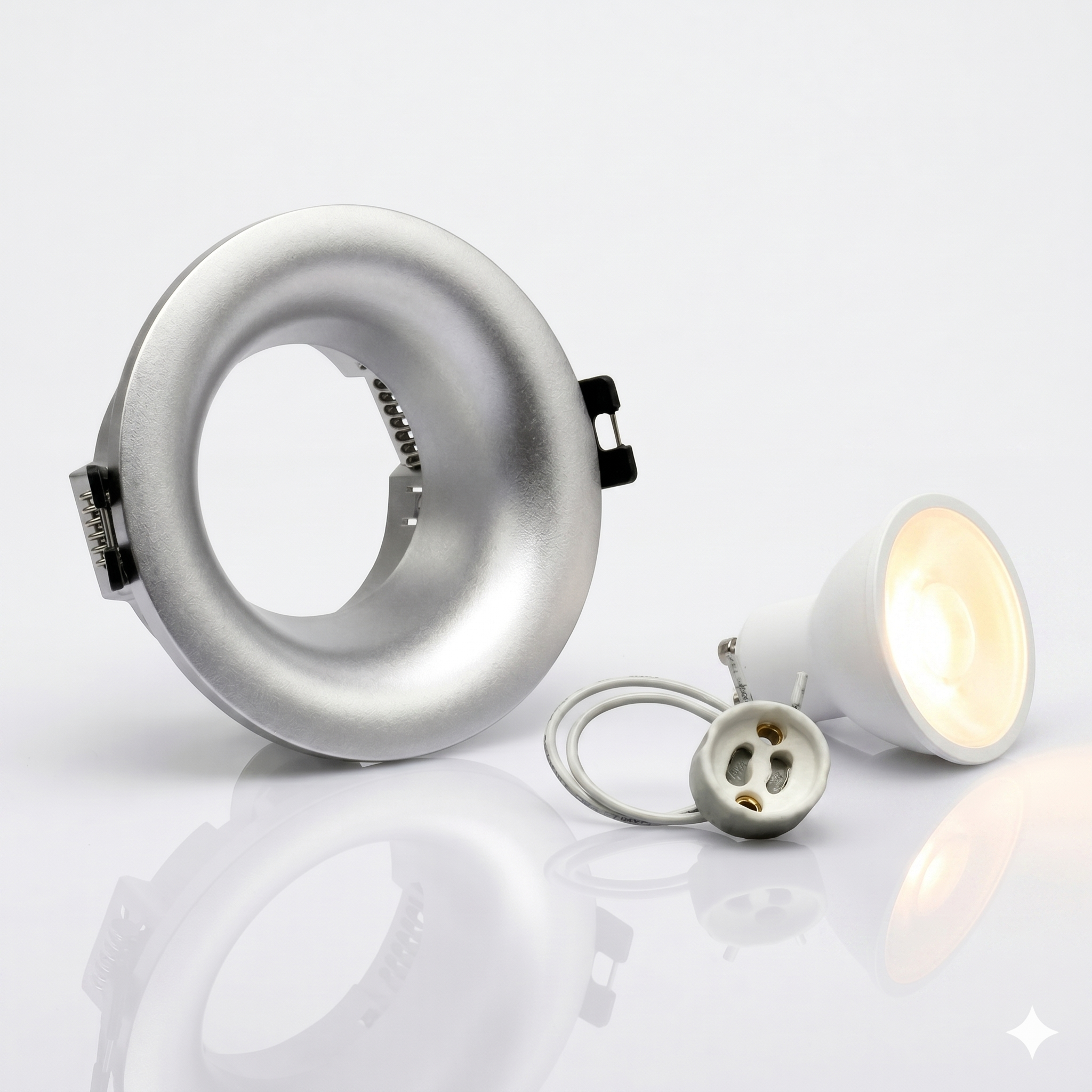Kit aro downlight circular para bombilla GU10 + Portalámparas + Bombilla GU10