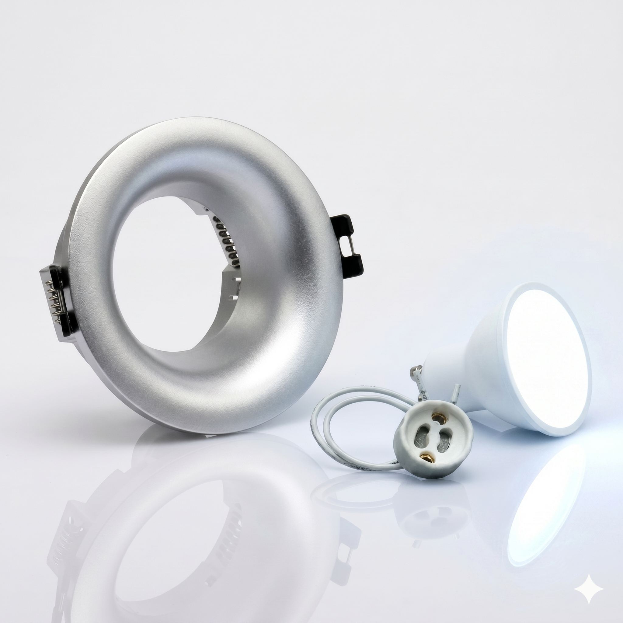 Kit aro downlight circular para bombilla GU10 + Portalámparas + Bombilla GU10