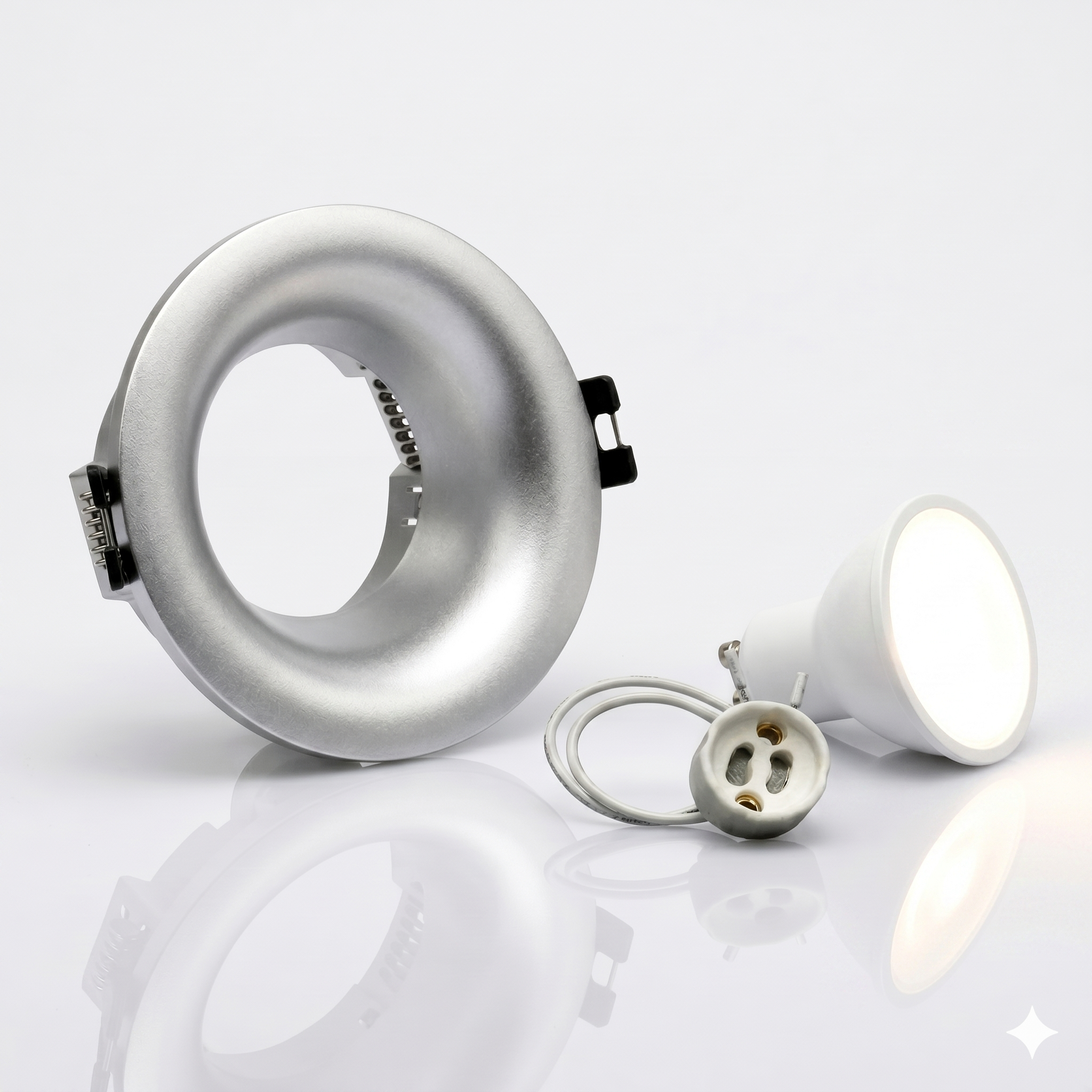 Kit aro downlight circular para bombilla GU10 + Portalámparas + Bombilla GU10