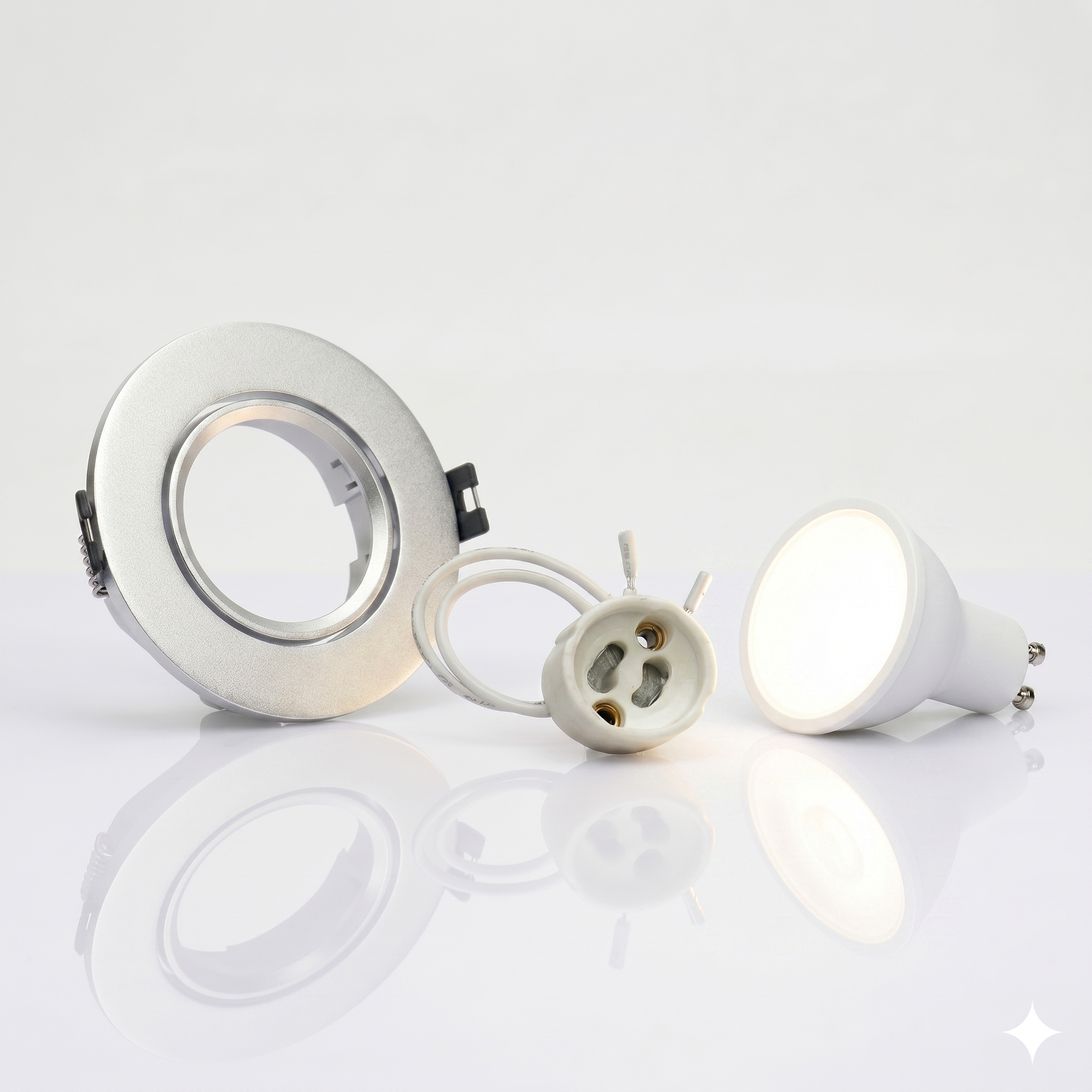 Kit spot circular basculante GU10 Corte Ø75 mm + Portalámparas + Bombilla GU10