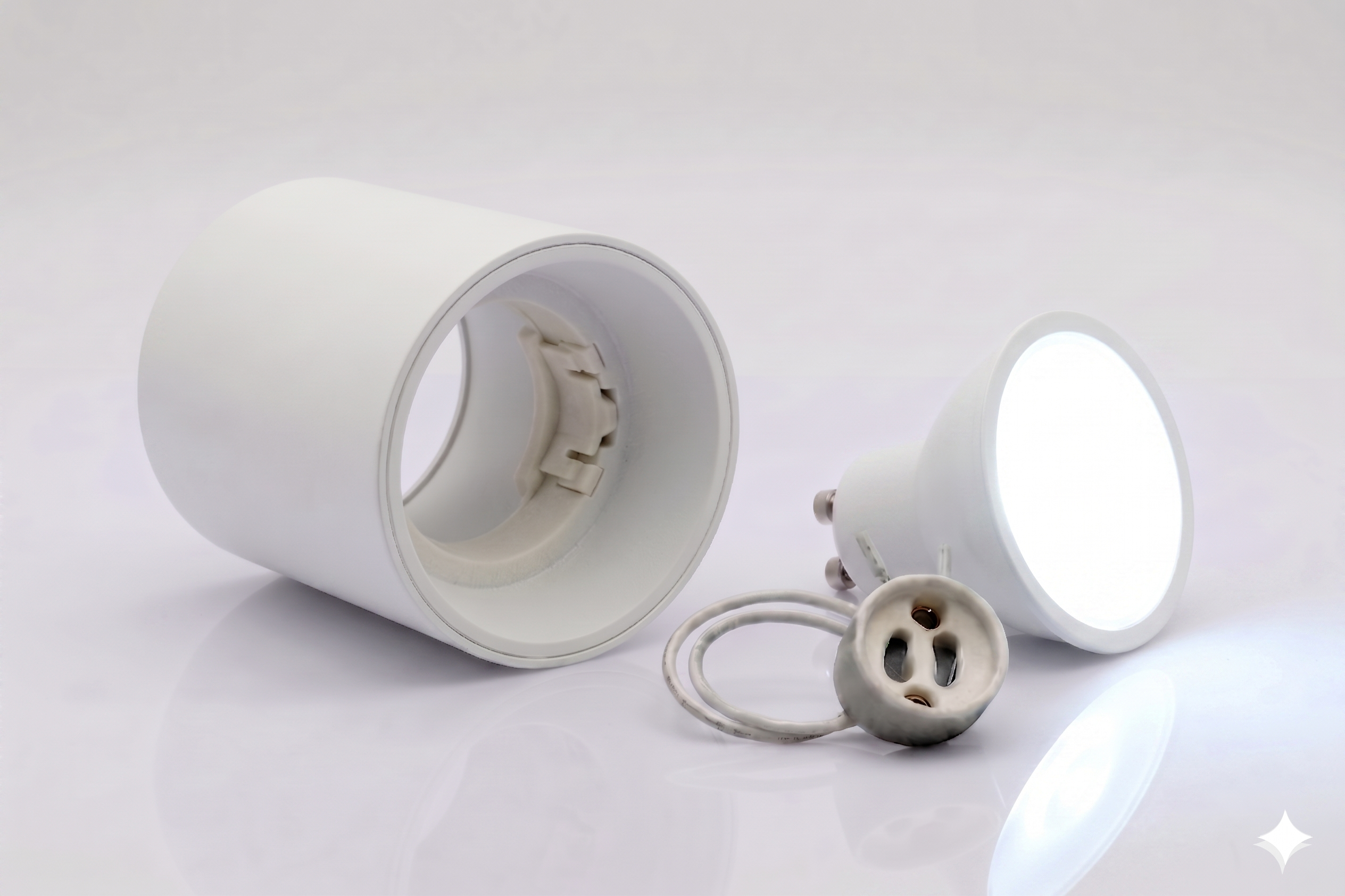 Kit Spot de superficie tubular Bajo UGR + Portalámparas + Bombilla GU10 - Corte Ø85 mm