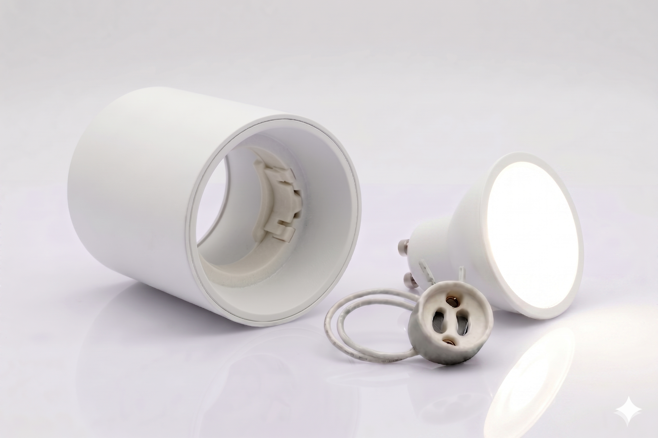 Kit Spot de superficie tubular Bajo UGR + Portalámparas + Bombilla GU10 - Corte Ø85 mm