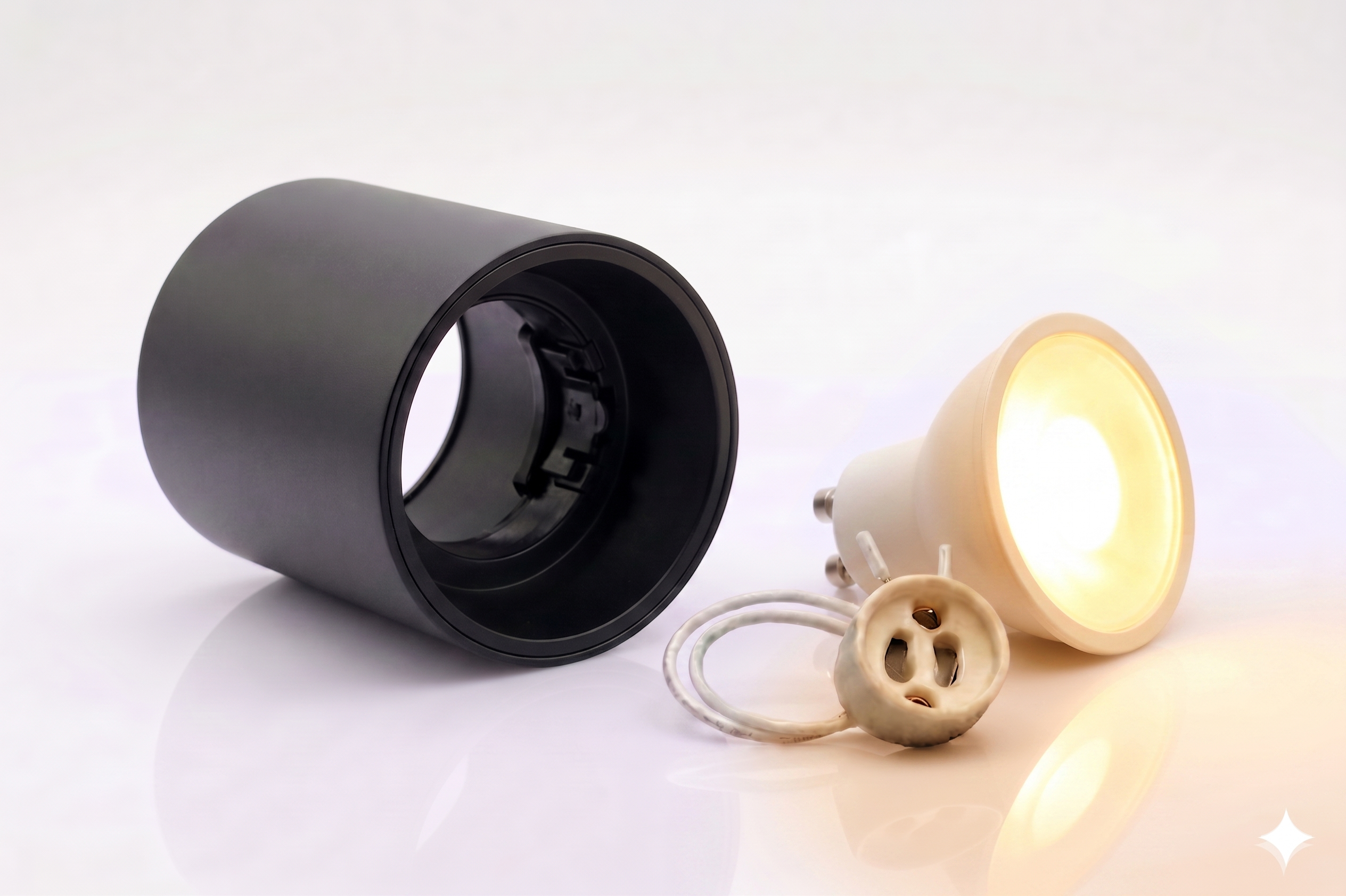 Kit Spot de superficie tubular Bajo UGR + Portalámparas + Bombilla GU10 - Corte Ø85 mm