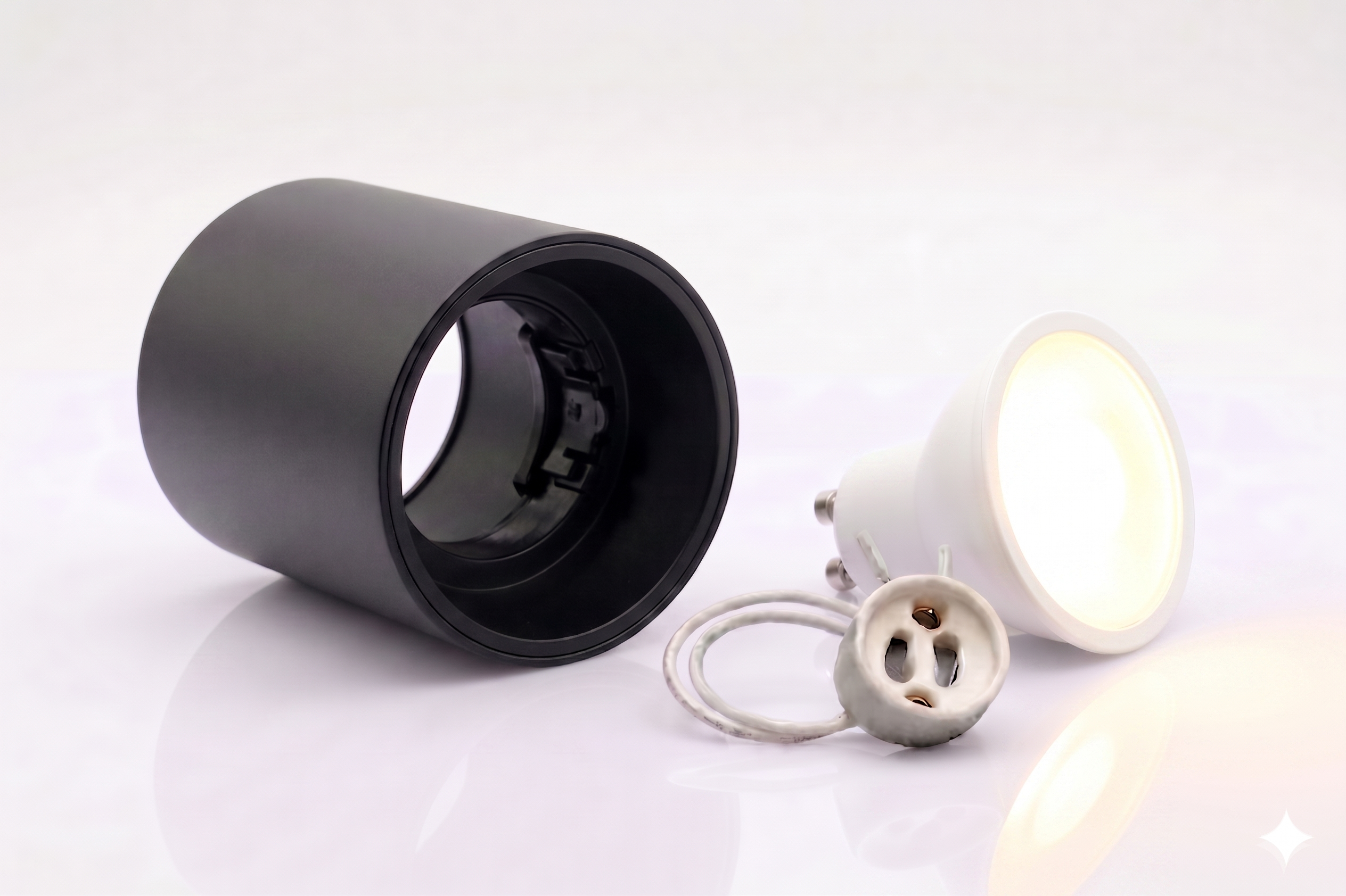 Kit Spot de superficie tubular Bajo UGR + Portalámparas + Bombilla GU10 - Corte Ø85 mm