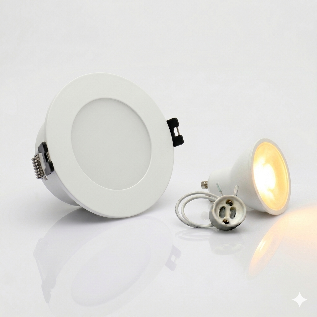 Kit Spot LED de Embutir Redondo Estanco IP54 GU10 + Portalámpara + Bombilla GU10 - Difusor opal - Corte Ø 75-80 mm