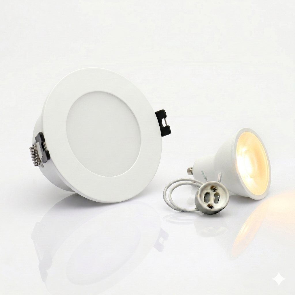 Kit Spot LED de Embutir Redondo Estanco IP54 GU10 + Portalámpara + Bombilla GU10 - Difusor opal - Corte Ø 75-80 mm