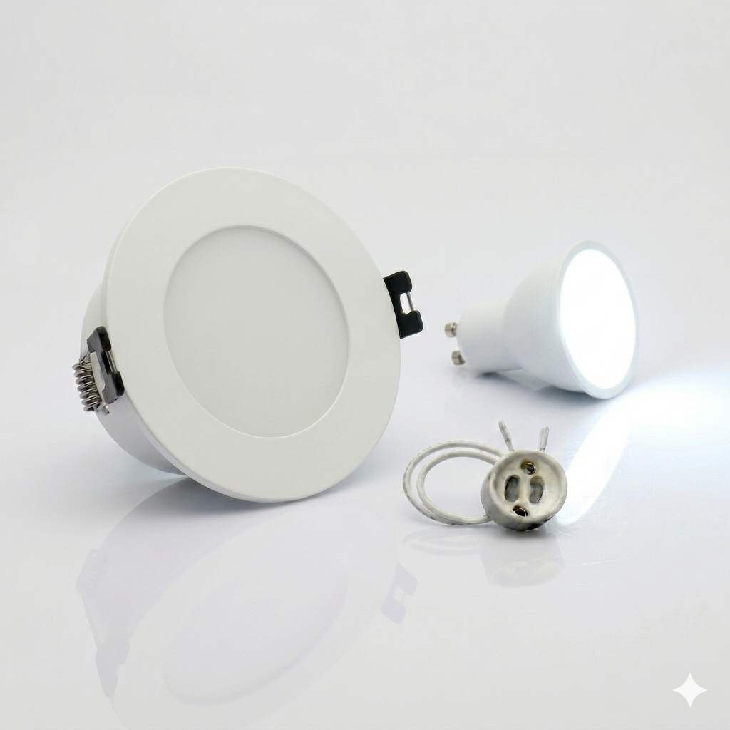 Kit Spot LED de Embutir Redondo Estanco IP54 GU10 + Portalámpara + Bombilla GU10 - Difusor opal - Corte Ø 75-80 mm