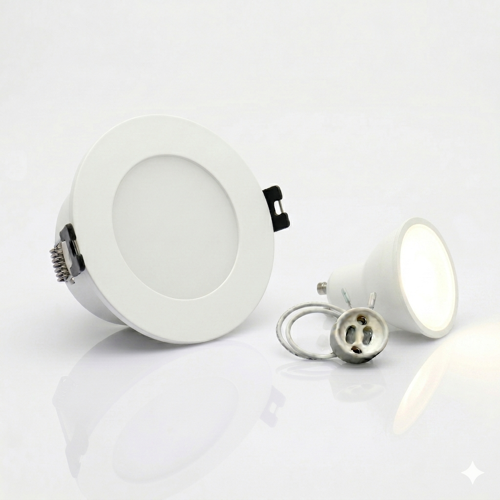 Kit Spot LED de Embutir Redondo Estanco IP54 GU10 + Portalámpara + Bombilla GU10 - Difusor opal - Corte Ø 75-80 mm