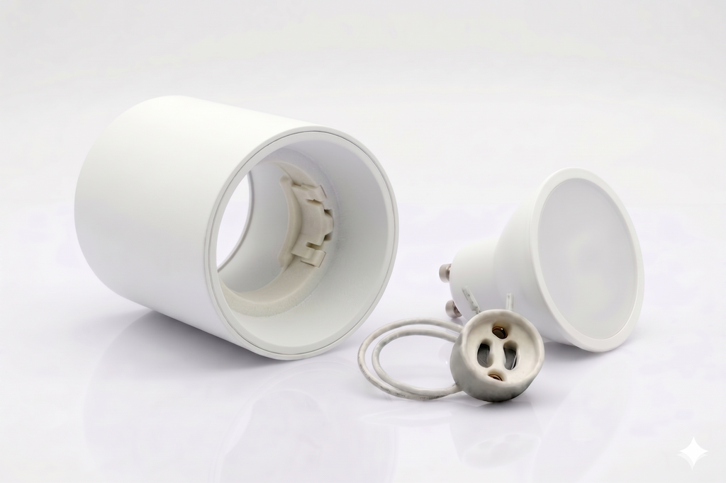 Kit Spot de superficie tubular Bajo UGR + Portalámparas + Bombilla GU10 - Corte Ø85 mm