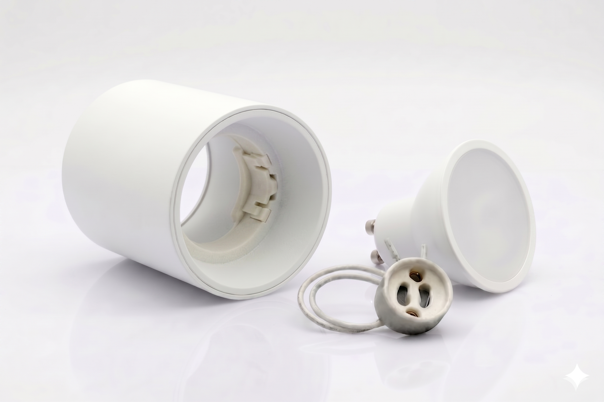 Kit Spot de superficie tubular Bajo UGR + Portalámparas + Bombilla GU10 - Corte Ø85 mm