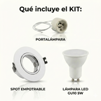 Kit spot redondo basculante para lámpara GU10 + Portalámpara + Bombilla