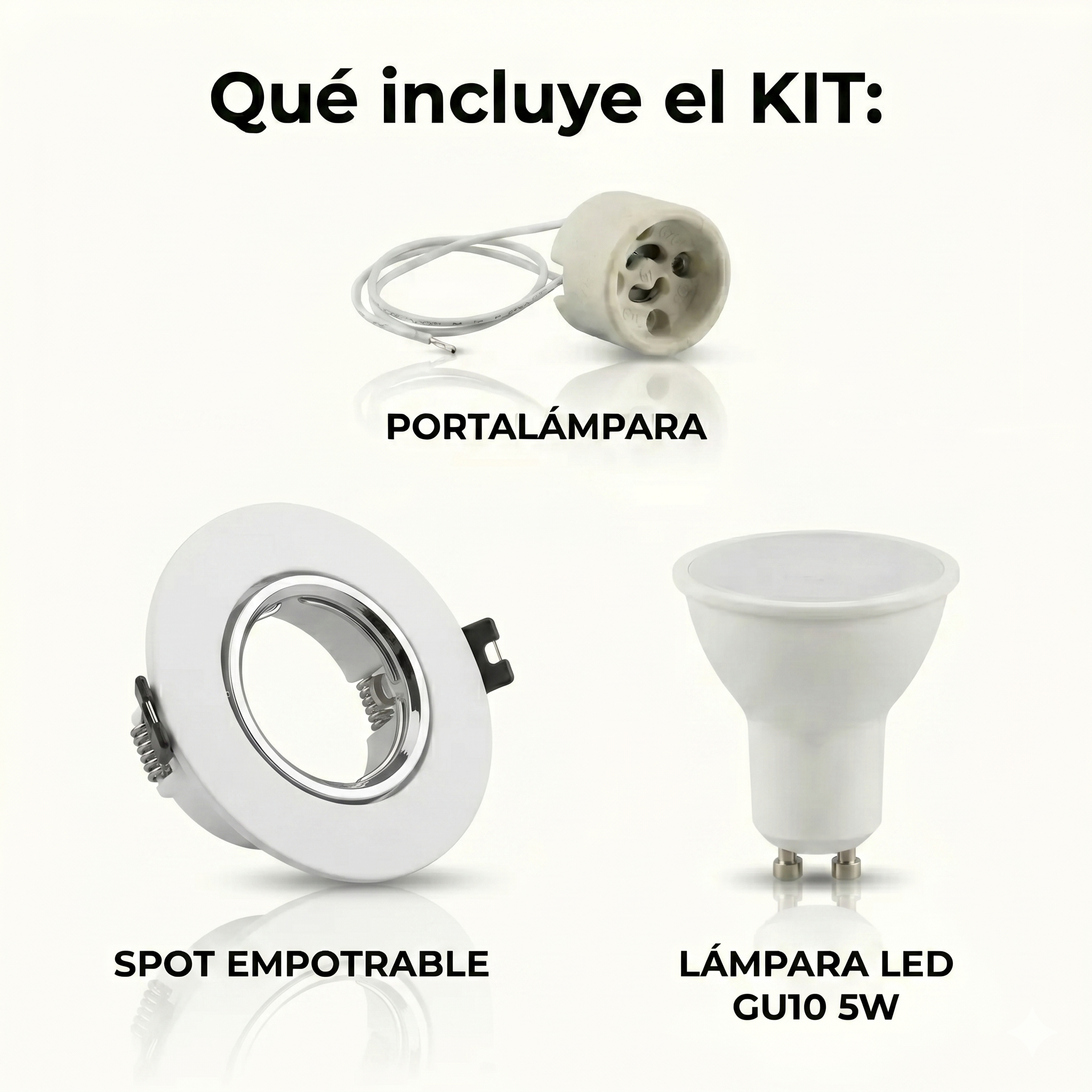 Kit spot redondo basculante para lámpara GU10 + Portalámpara + Bombilla