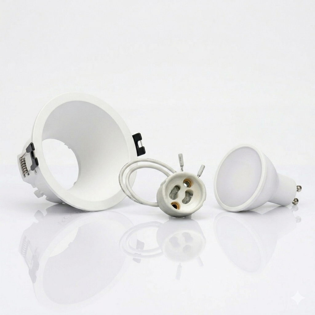 Kit aro downlight empotrable redondo Bajo UGR + Portalámpara + Bombilla GU10