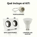 Kit downlight cuadrado basculante doble Bajo UGR + Portalámpara + Bombilla GU10
