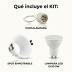 Kit aro downlight empotrable redondo Bajo UGR + Portalámpara + Bombilla GU10