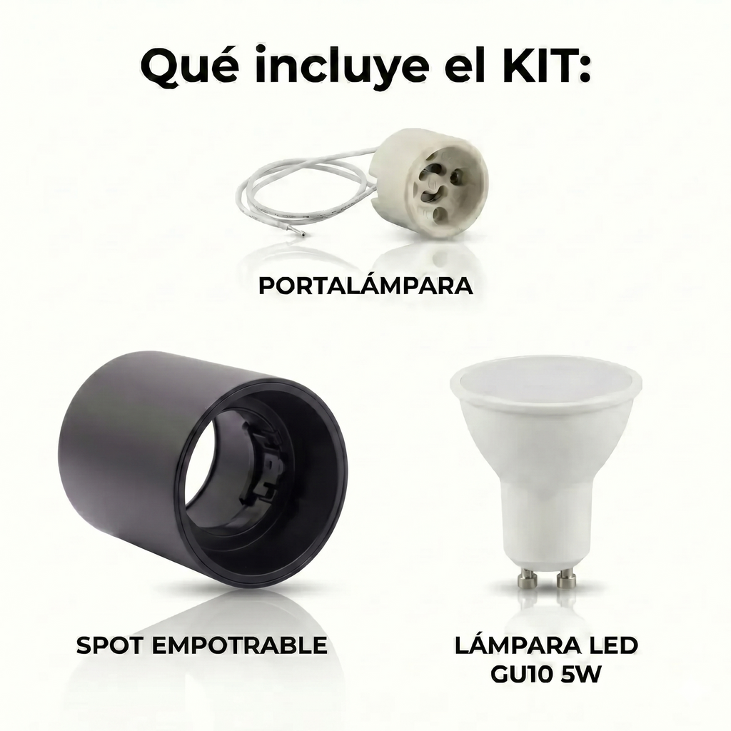 Kit Spot de superficie tubular Bajo UGR + Portalámparas + Bombilla GU10 - Corte Ø85 mm