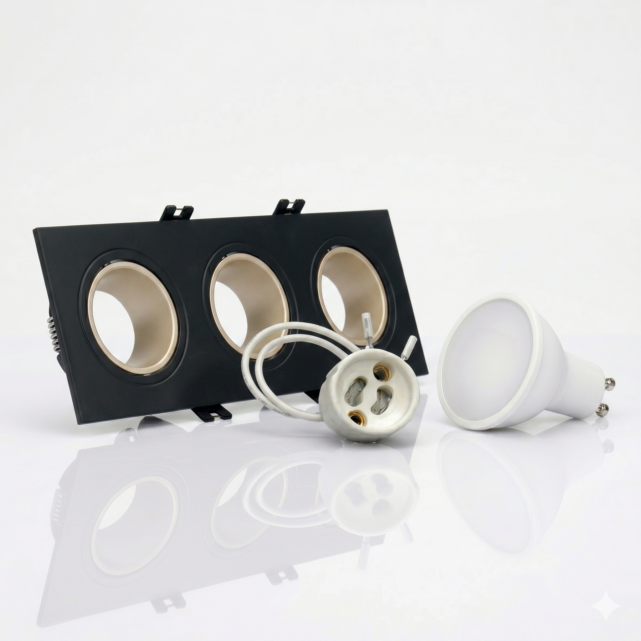 Kit downlight cuadrado basculante triple Bajo UGR + Portalámpara + Bombilla GU10