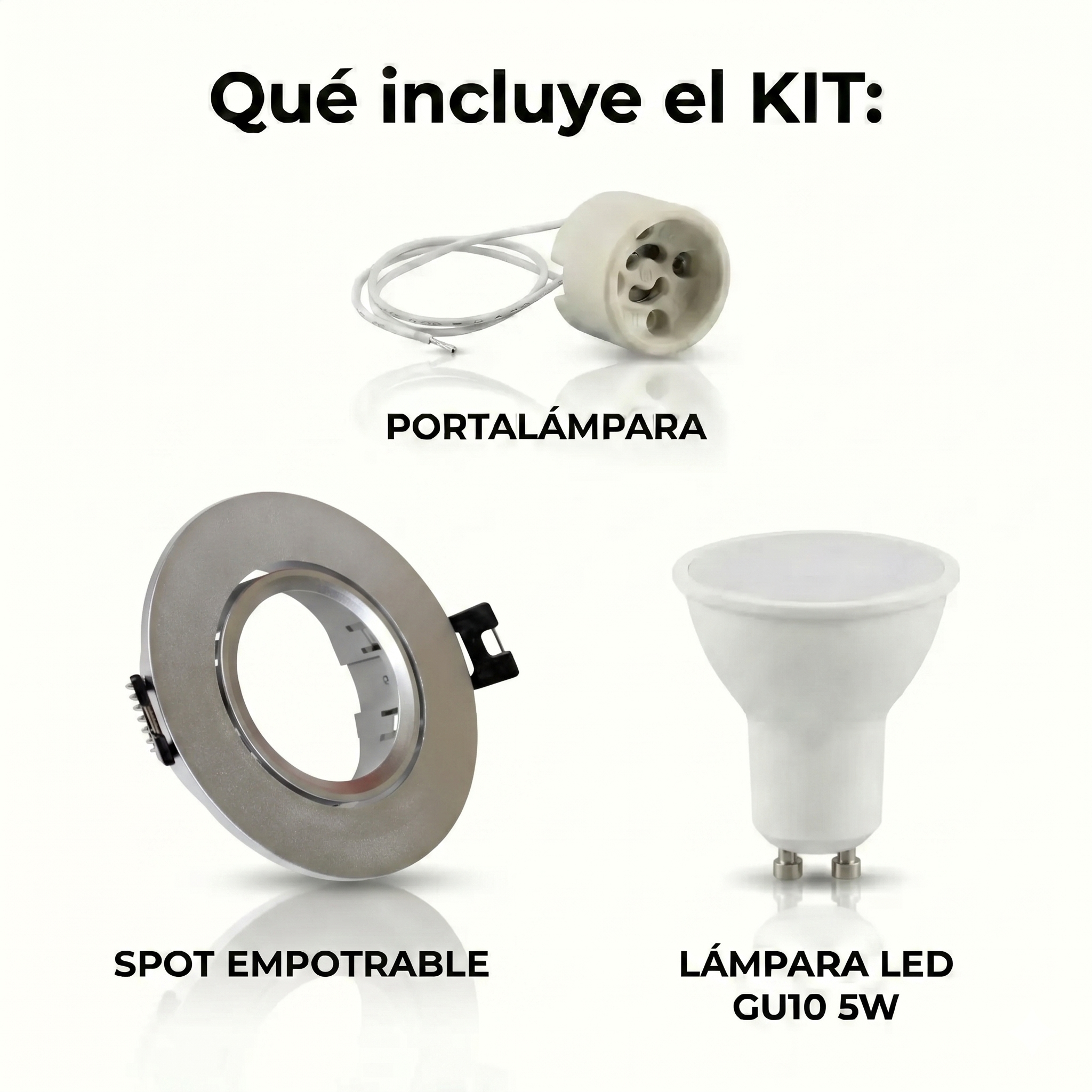 Kit spot circular basculante GU10 Corte Ø75 mm + Portalámparas + Bombilla GU10