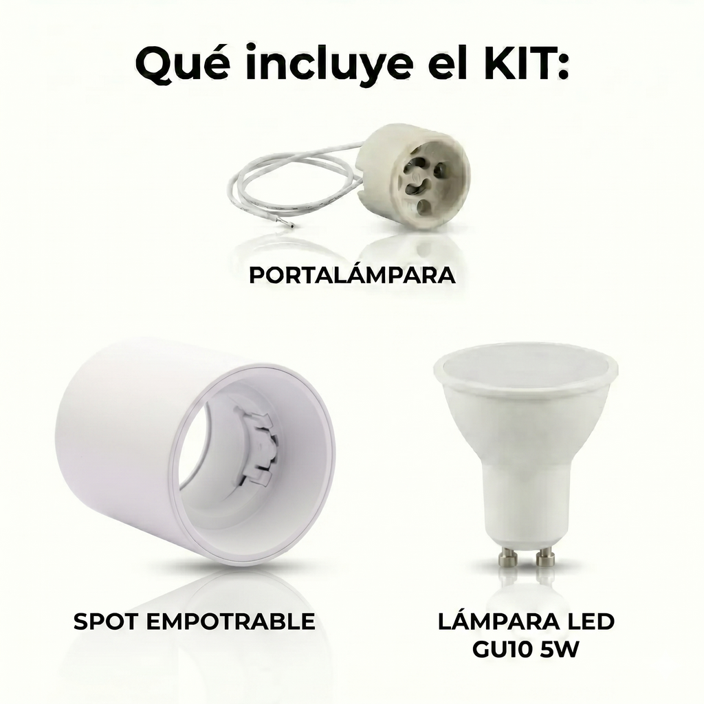 Kit Spot de superficie tubular Bajo UGR + Portalámparas + Bombilla GU10 - Corte Ø85 mm