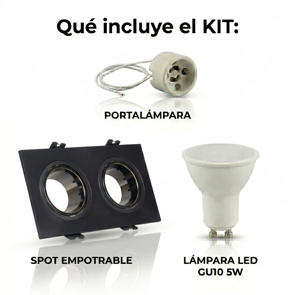 Kit downlight cuadrado basculante doble Bajo UGR + Portalámpara + Bombilla GU10