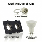 Kit downlight cuadrado basculante doble Bajo UGR + Portalámpara + Bombilla GU10