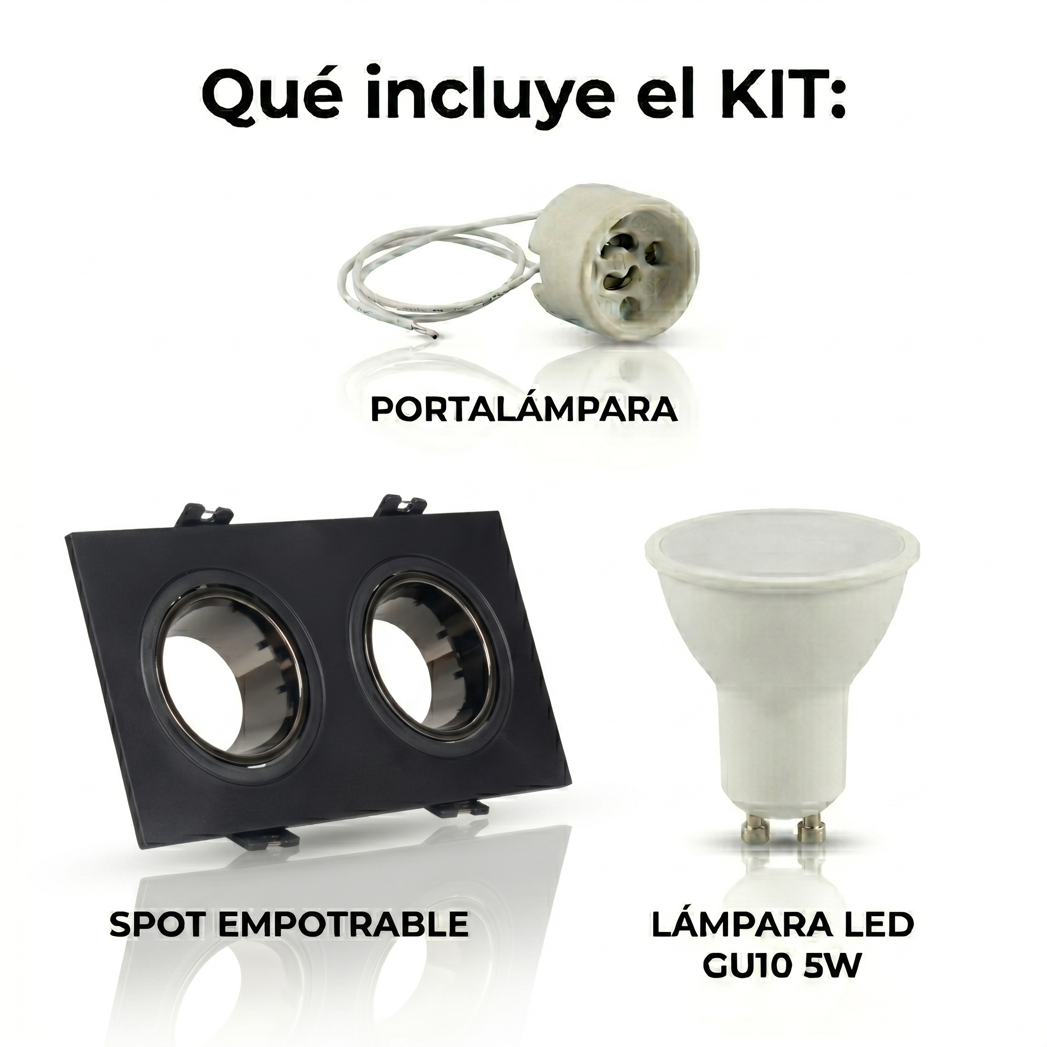 Kit downlight cuadrado basculante doble Bajo UGR + Portalámpara + Bombilla GU10