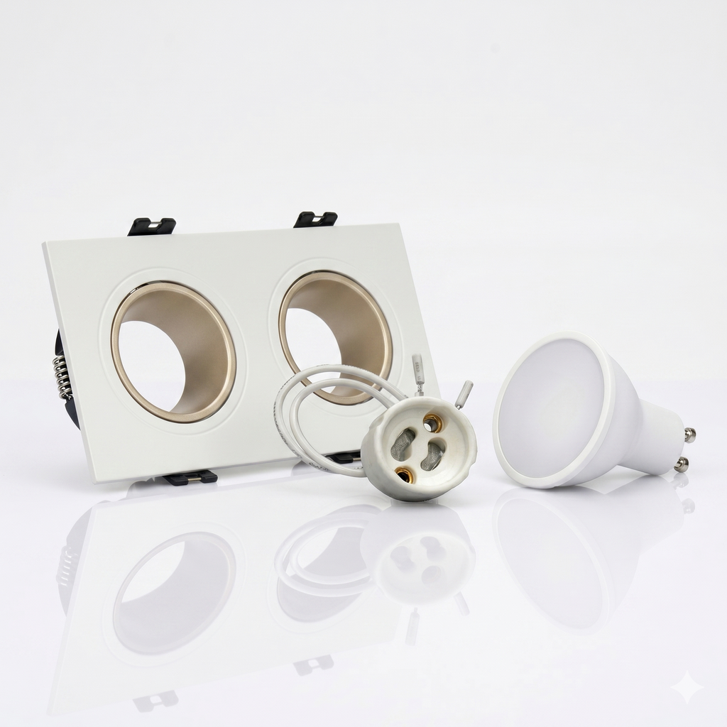 Kit downlight cuadrado basculante doble Bajo UGR + Portalámpara + Bombilla GU10