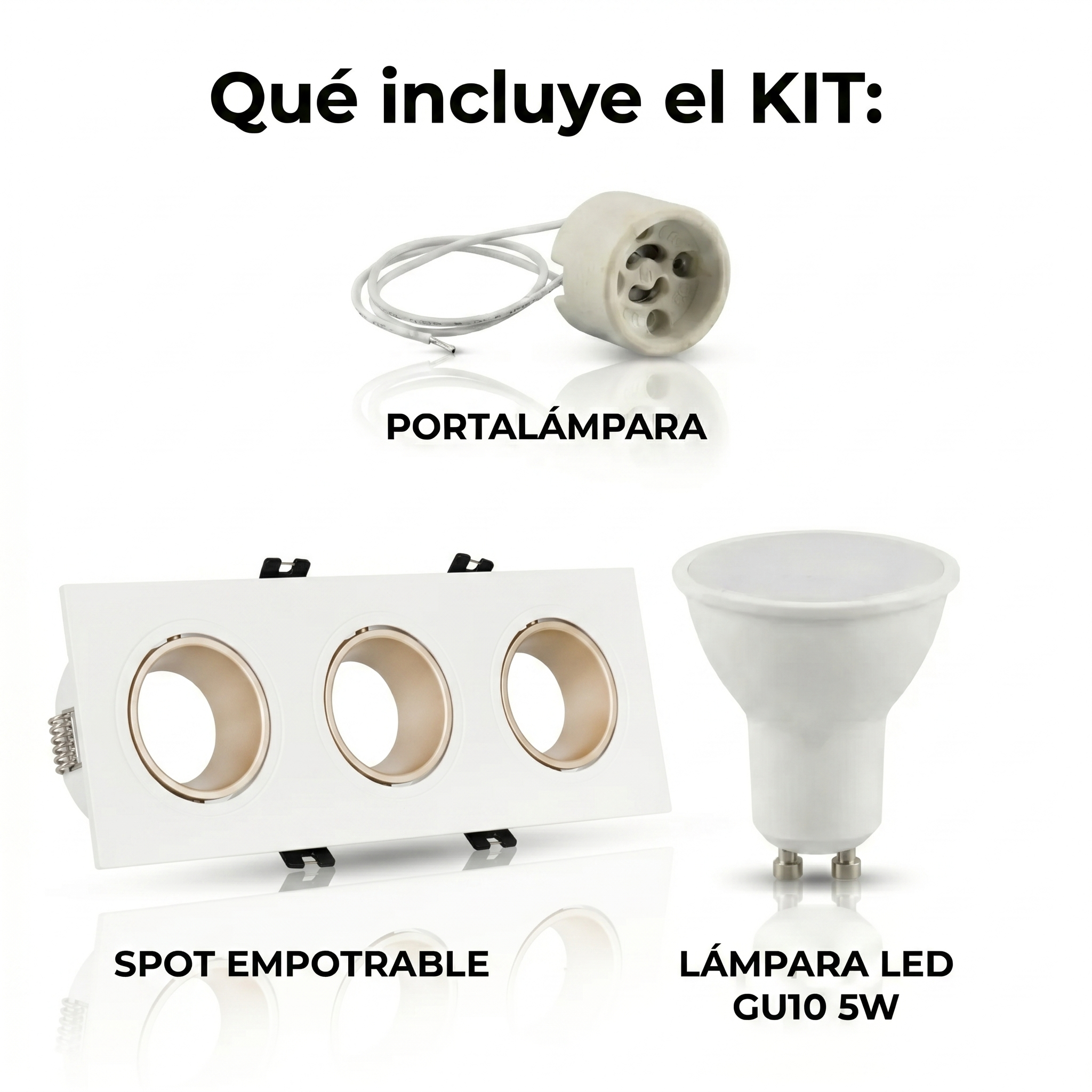 Kit downlight cuadrado basculante triple Bajo UGR + Portalámpara + Bombilla GU10