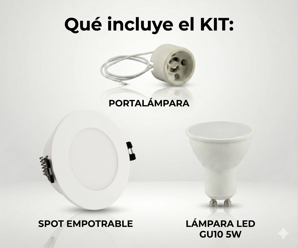Kit Spot LED de Embutir Redondo Estanco IP54 GU10 + Portalámpara + Bombilla GU10 - Difusor opal - Corte Ø 75-80 mm