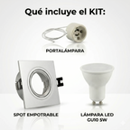 Kit Spot cuadrado basculante de embutir Corte Ø75mm + Portalámparas + Bombilla GU10