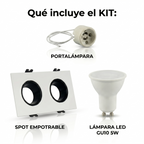 Kit downlight cuadrado basculante doble Bajo UGR + Portalámpara + Bombilla GU10