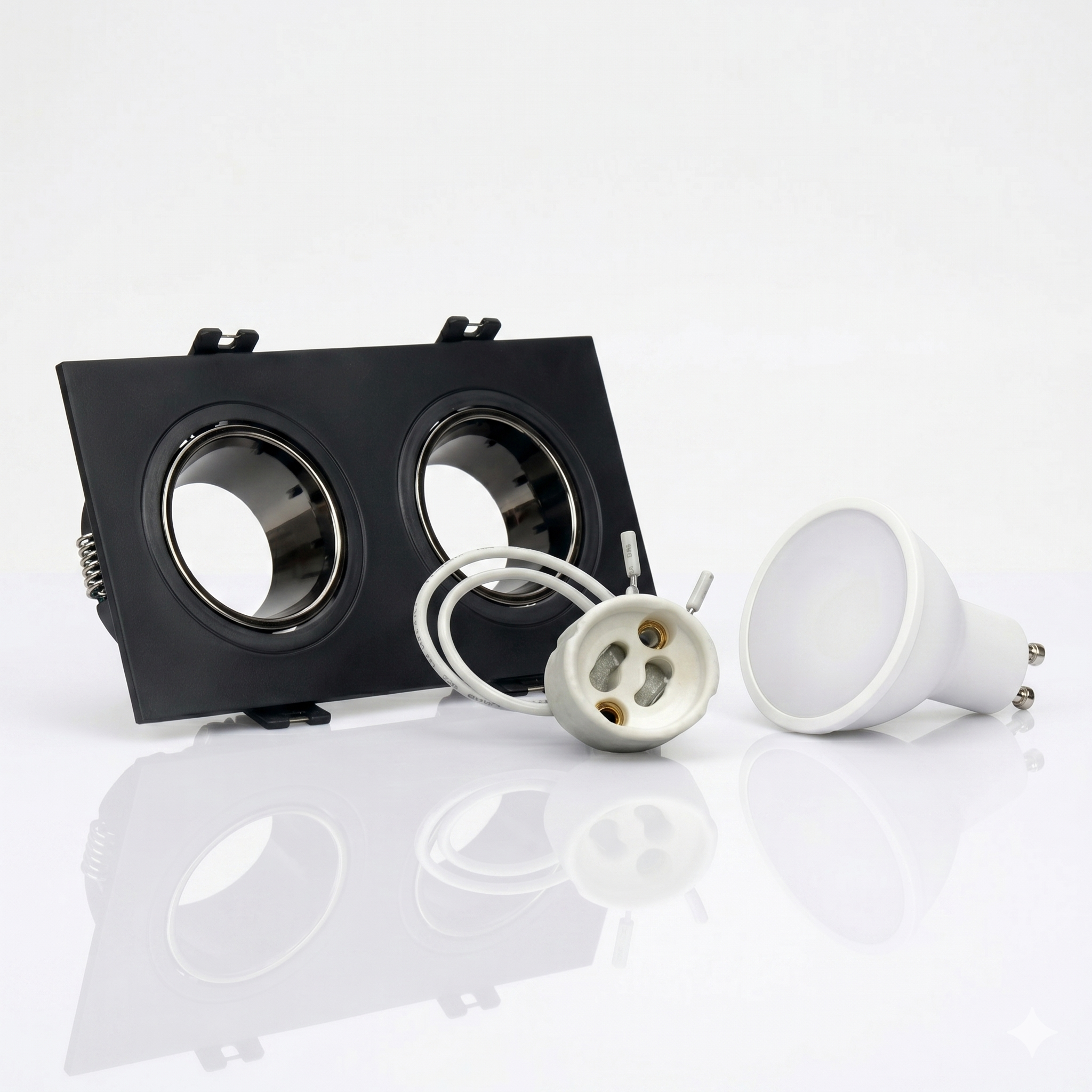 Kit downlight cuadrado basculante doble Bajo UGR + Portalámpara + Bombilla GU10