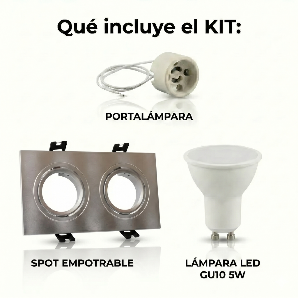 Kit Cardan Empotrable Basculante Doble + Portalámparas + Bombilla GU10