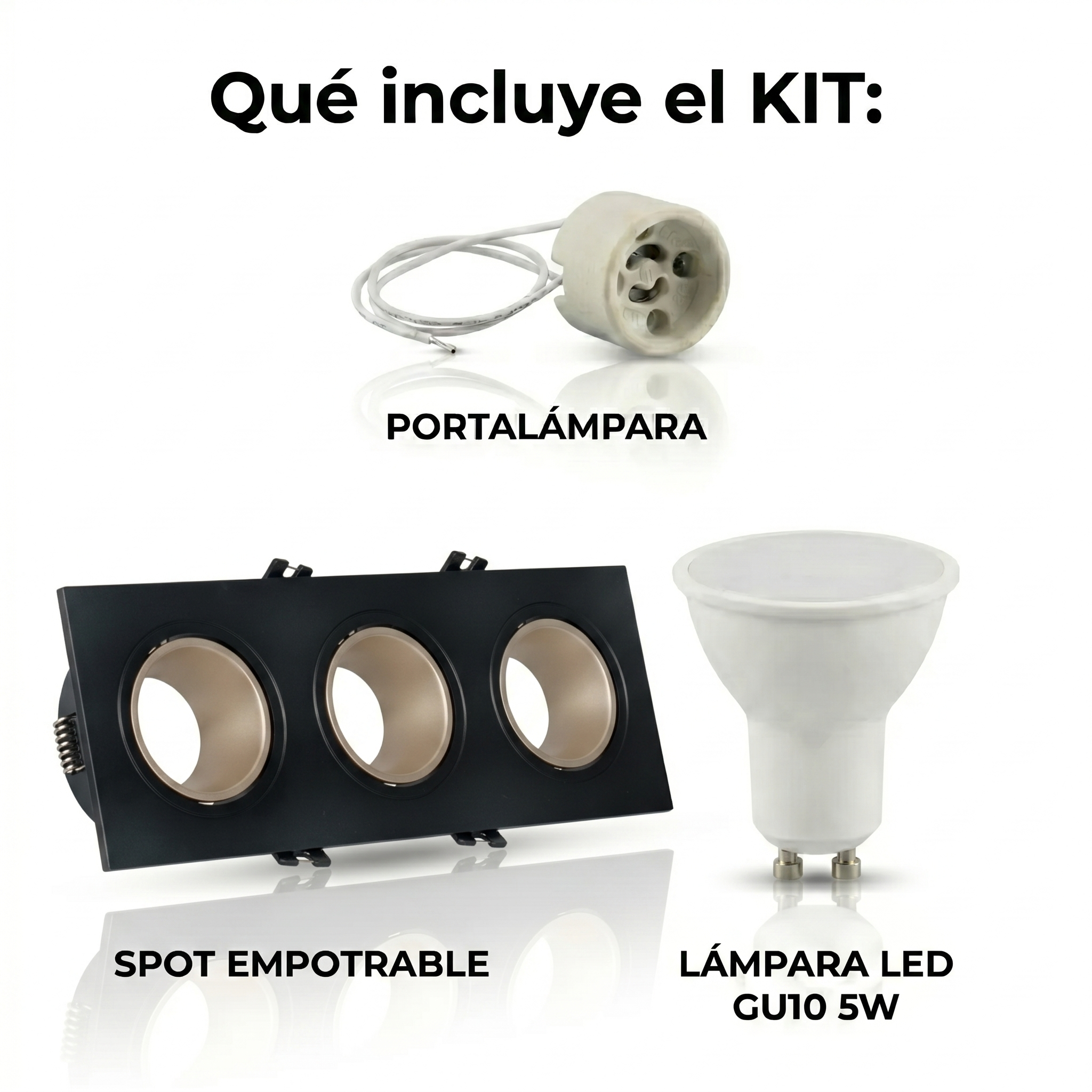 Kit downlight cuadrado basculante triple Bajo UGR + Portalámpara + Bombilla GU10
