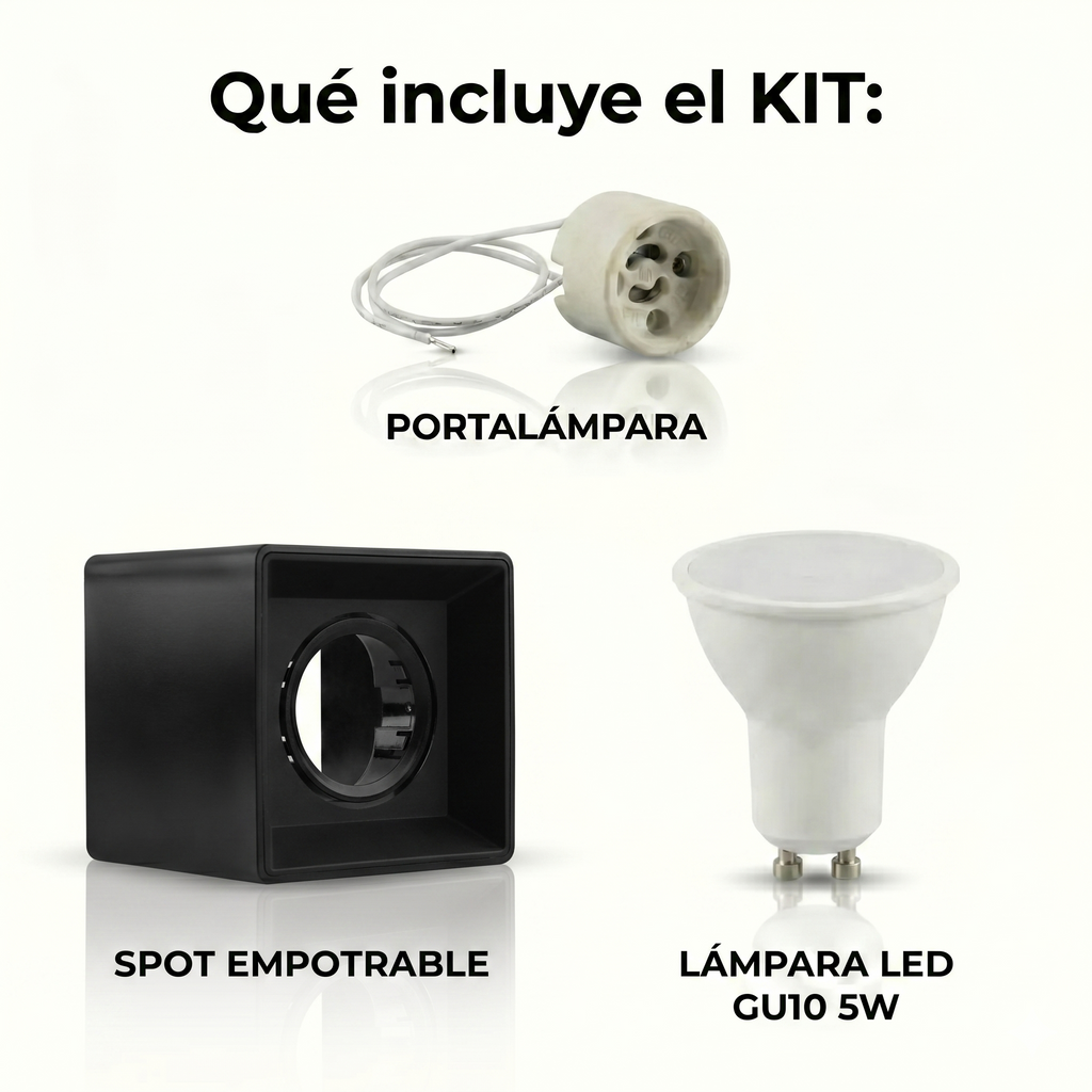 Kit Spot de superficie cuadrado basculante+ Portalámparas + Bombilla GU10