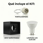 Kit Spot de superficie cuadrado basculante+ Portalámparas + Bombilla GU10