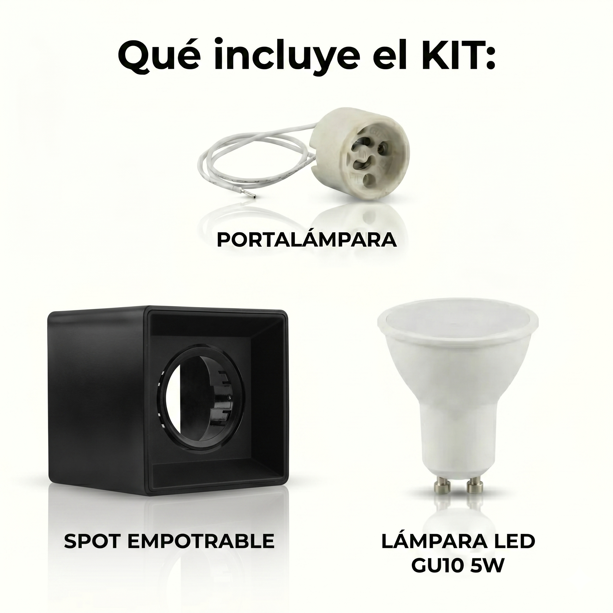 Kit Spot de superficie cuadrado basculante+ Portalámparas + Bombilla GU10
