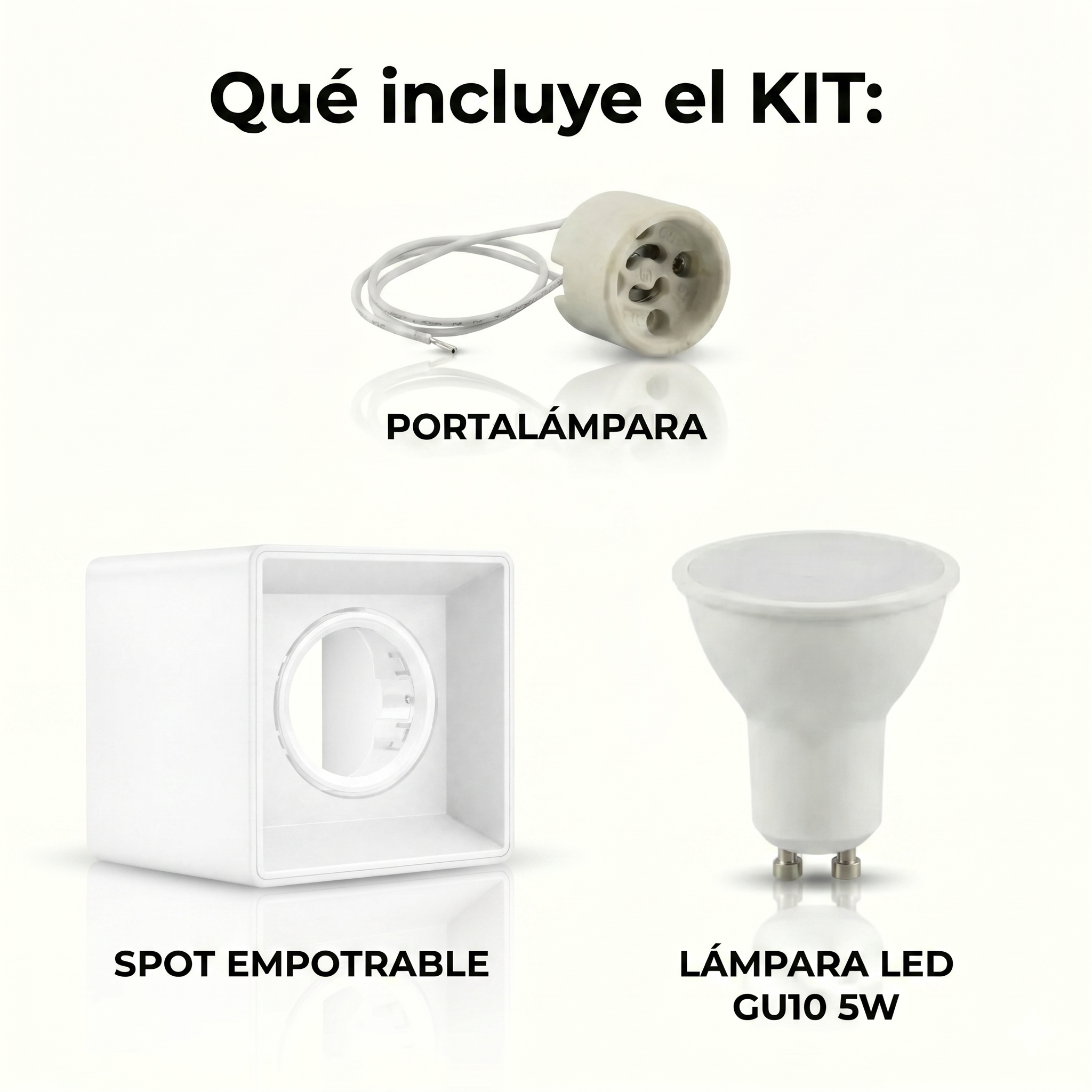 Kit Spot de superficie cuadrado basculante+ Portalámparas + Bombilla GU10