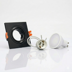 Kit Spot cuadrado basculante de embutir Corte Ø75mm + Portalámparas + Bombilla GU10