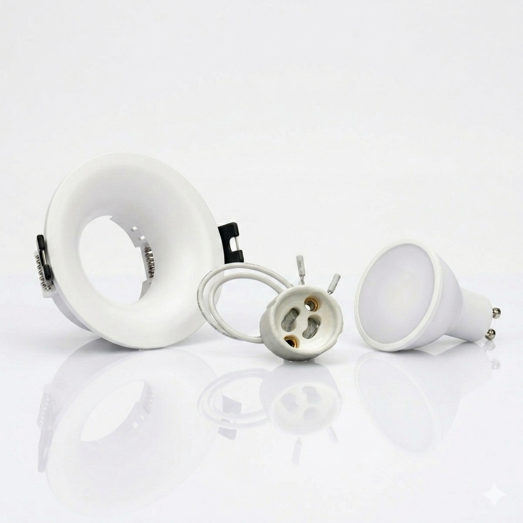 Kit aro downlight circular para bombilla GU10 + Portalámparas + Bombilla GU10