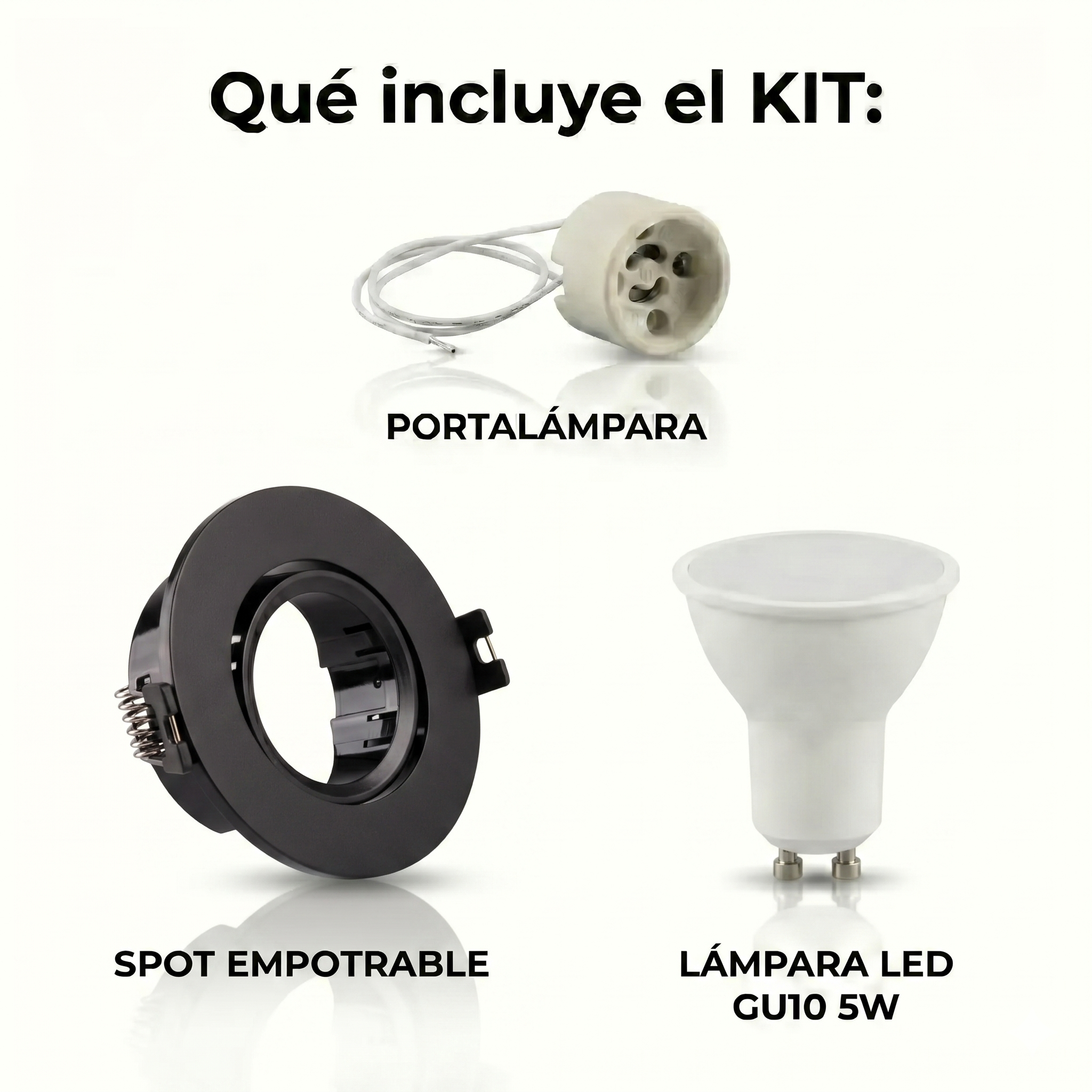 Kit spot circular basculante GU10 Corte Ø75 mm + Portalámparas + Bombilla GU10