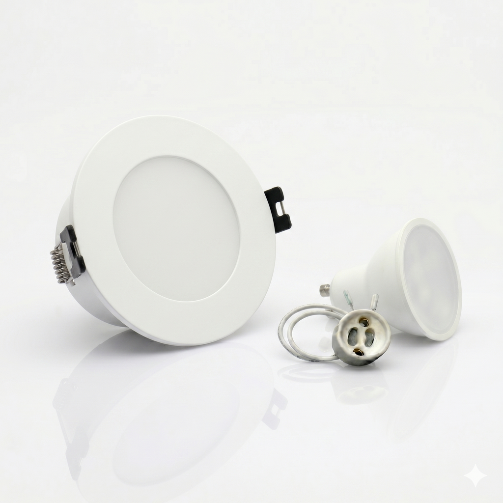 Kit Spot LED de Embutir Redondo Estanco IP54 GU10 + Portalámpara + Bombilla GU10 - Difusor opal - Corte Ø 75-80 mm