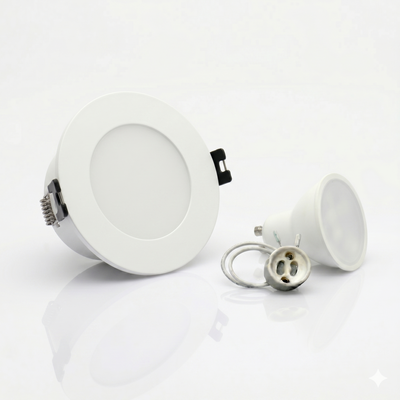 Kit Spot LED de Embutir Redondo Estanco IP54 GU10 + Portalámpara + Bombilla GU10 - Difusor opal - Corte Ø 75-80 mm