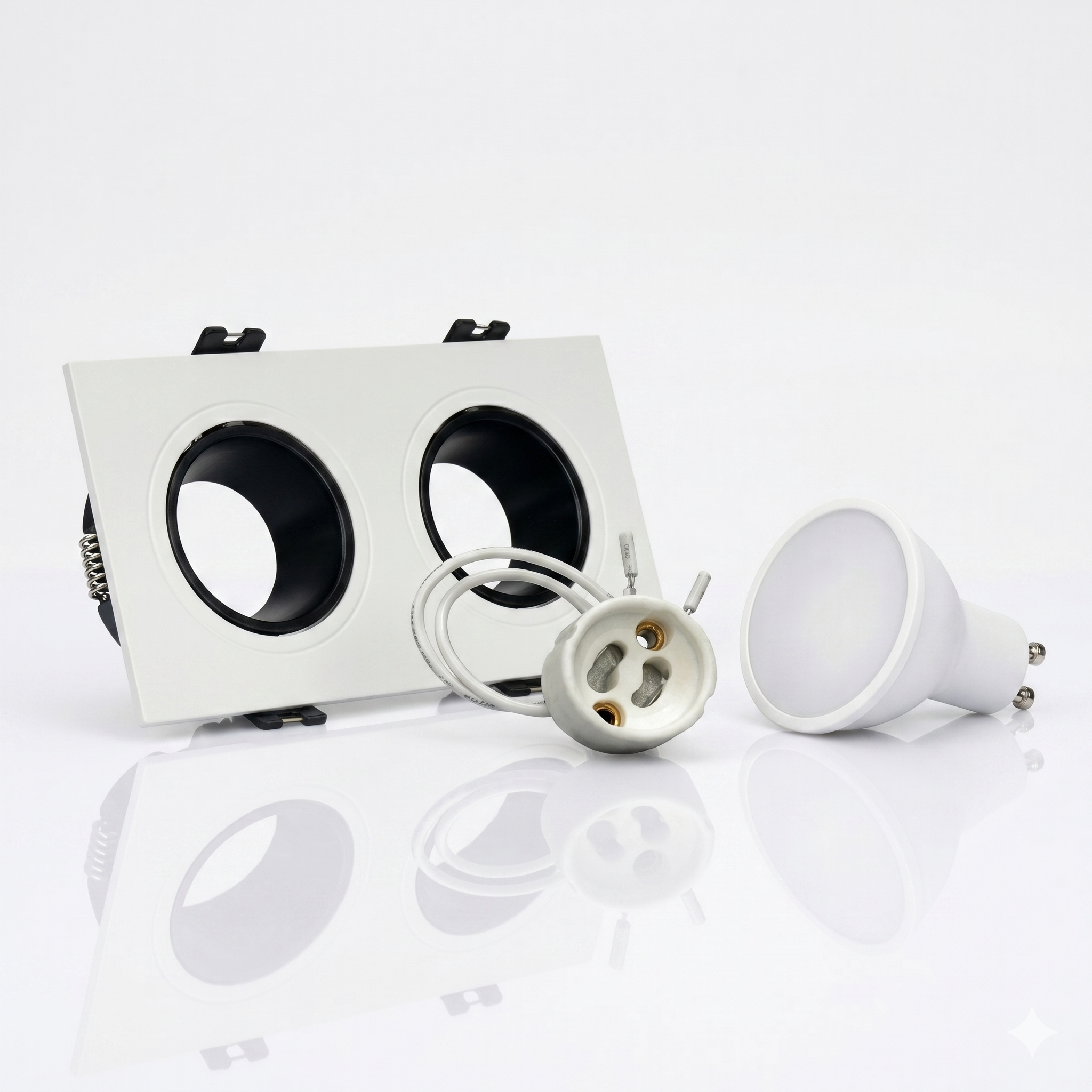 Kit downlight cuadrado basculante doble Bajo UGR + Portalámpara + Bombilla GU10
