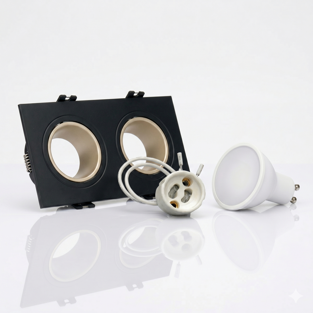 Kit downlight cuadrado basculante doble Bajo UGR + Portalámpara + Bombilla GU10