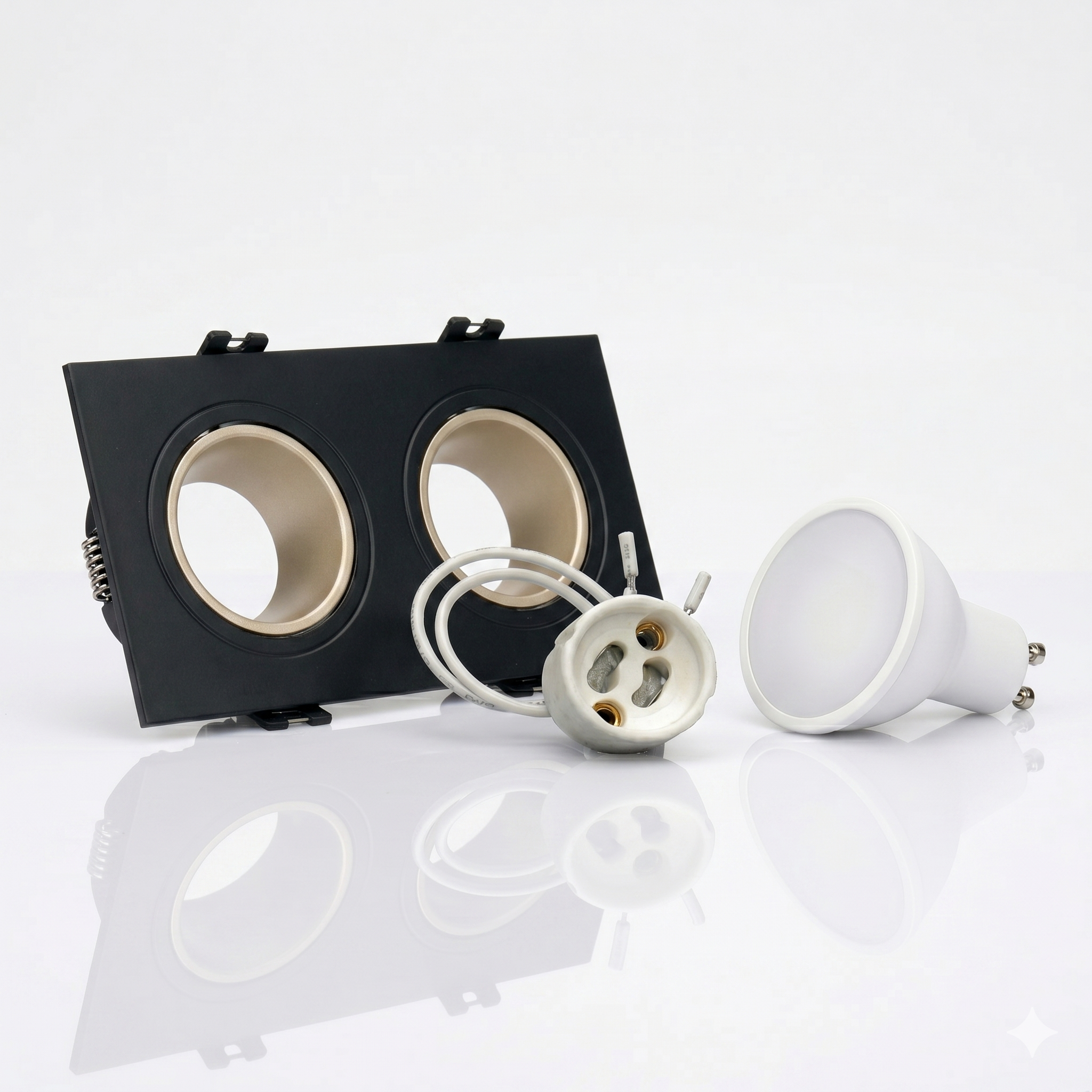 Kit downlight cuadrado basculante doble Bajo UGR + Portalámpara + Bombilla GU10