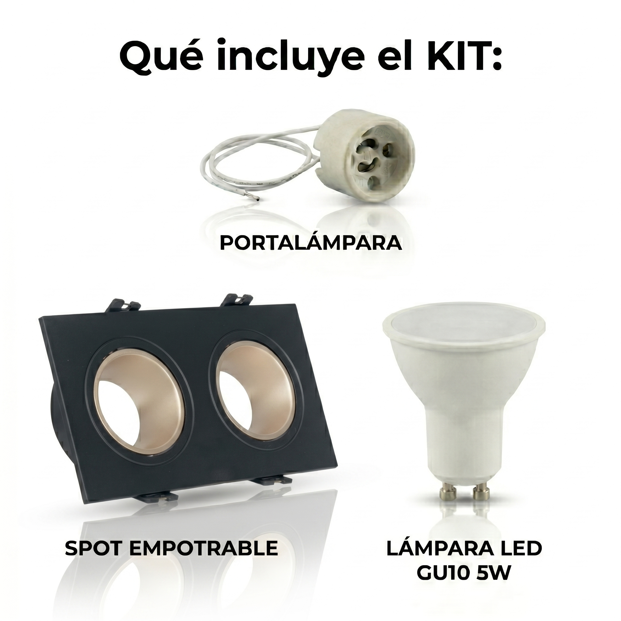 Kit downlight cuadrado basculante doble Bajo UGR + Portalámpara + Bombilla GU10