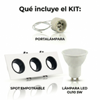 Kit downlight cuadrado basculante triple Bajo UGR + Portalámpara + Bombilla GU10