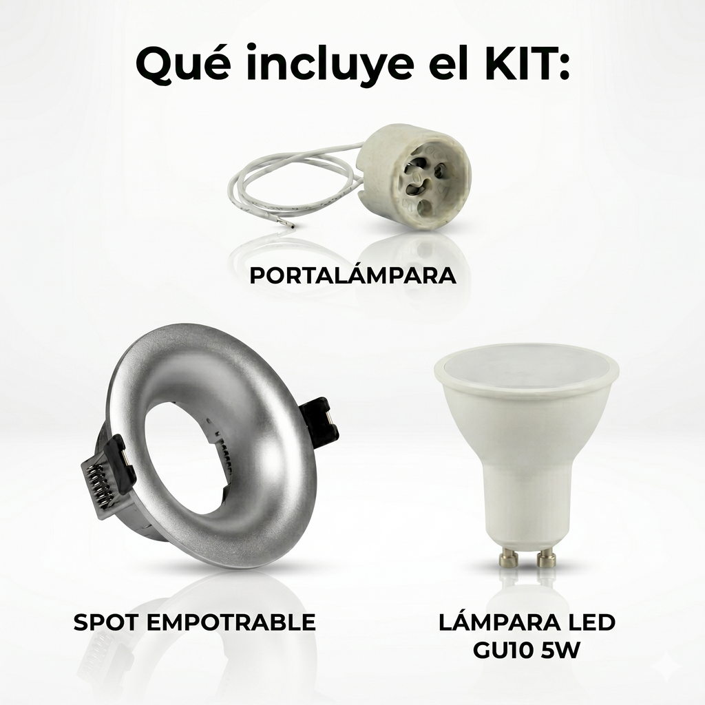 Kit aro downlight circular para bombilla GU10 + Portalámparas + Bombilla GU10